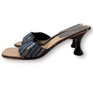 English Boot House Square Toe Sequin Slip On Heel Sandals Women's 8 2.5” Heel